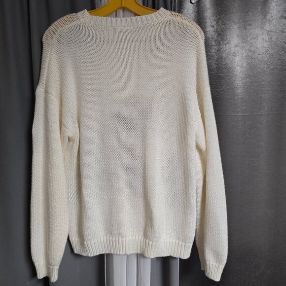 Vintage 90s Dog Sweater Fuzzy Knit Crewneck Medium White Red Poodle Holiday - Picture 6 of 8